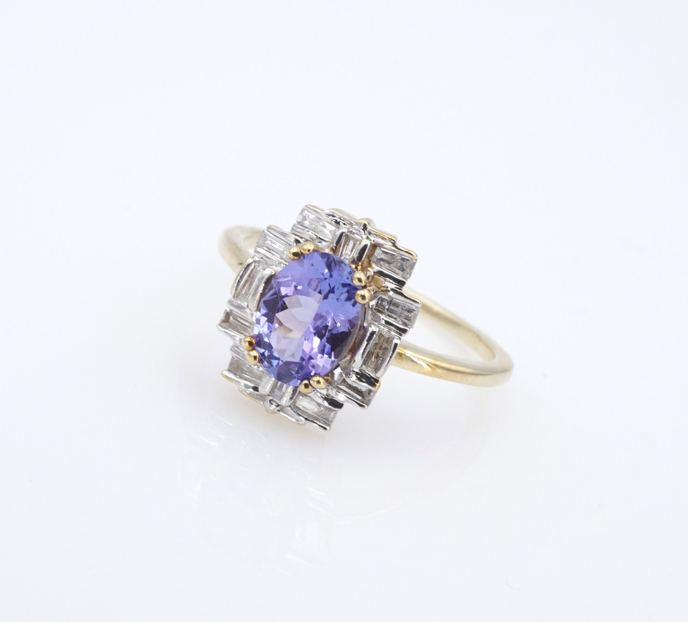 Vintage 10k Tanzanite Diamond Halo Cocktail Ring Yellow Gold Sz 7 Natural RG5078