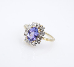 Vintage 10k Tanzanite Diamond Halo Cocktail Ring Yellow Gold Sz 7 Natural RG5078