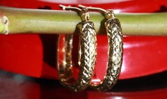 14k yellow gold earrings 0.68″ diamond cut hoop vintage handmade 1.15gr N2906