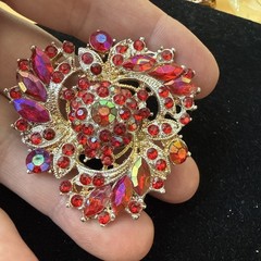 Vintage MCM Red Aurora Borealis Rhinestone Brooch Pin Hollywood Glamour￼2”