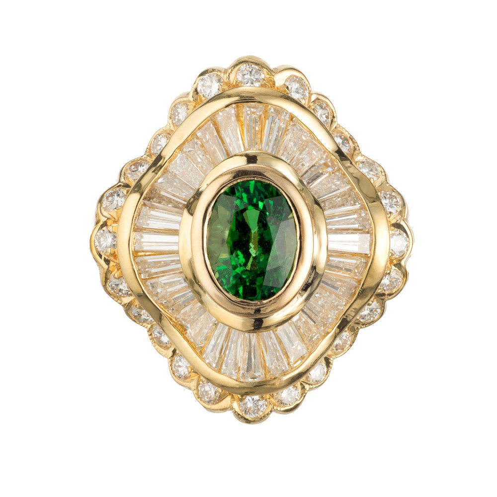 GIA Certified 1.38 Carat Tsavorite Garnet Diamond 18k Yellow Gold Ring