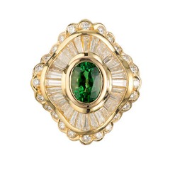 GIA Certified 1.38 Carat Tsavorite Garnet Diamond 18k Yellow Gold Ring