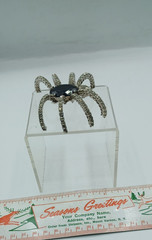 Vintage Clear Rhinestones & Black Glass Spider Brooch Pin 3.5 Inches Halloween