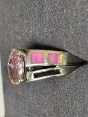 VTG Estate Ring Pink Topaz Rhinestone Inlay Pink Stones Marked 950 C Sz 6 Silver