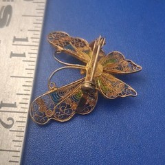 Vintage 800 Sterling Silver Filigree Enamel Butterfly Pin/ Brooch