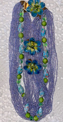 ORIGINAL by ROBERT Mauve MULTI-STRAND Beaded NECKLACE & EARS w/ENAMELED FLOWERS