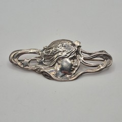 Modern Lady & Stars Art Nouveau Inspired Woman Profile Sterling Silver Brooch