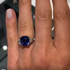 Art Deco Cushion Cut Sapphire & Lab-Grown Diamond 14K White Gold FN Wedding Ring