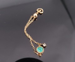 Vintage 0.10ct Green Tourmaline & 0.01ct Diamond 18K Gold Yellow Chain Ring
