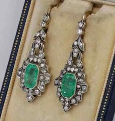Art Deco Style Lab Created Emerald Engagement 14K White Gold Finish Earrings