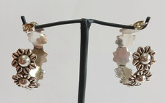 LARGE MEXICO STERLING SILVER DAISY FLOWER HOOP STYLE PIERCED POST EARRINGS