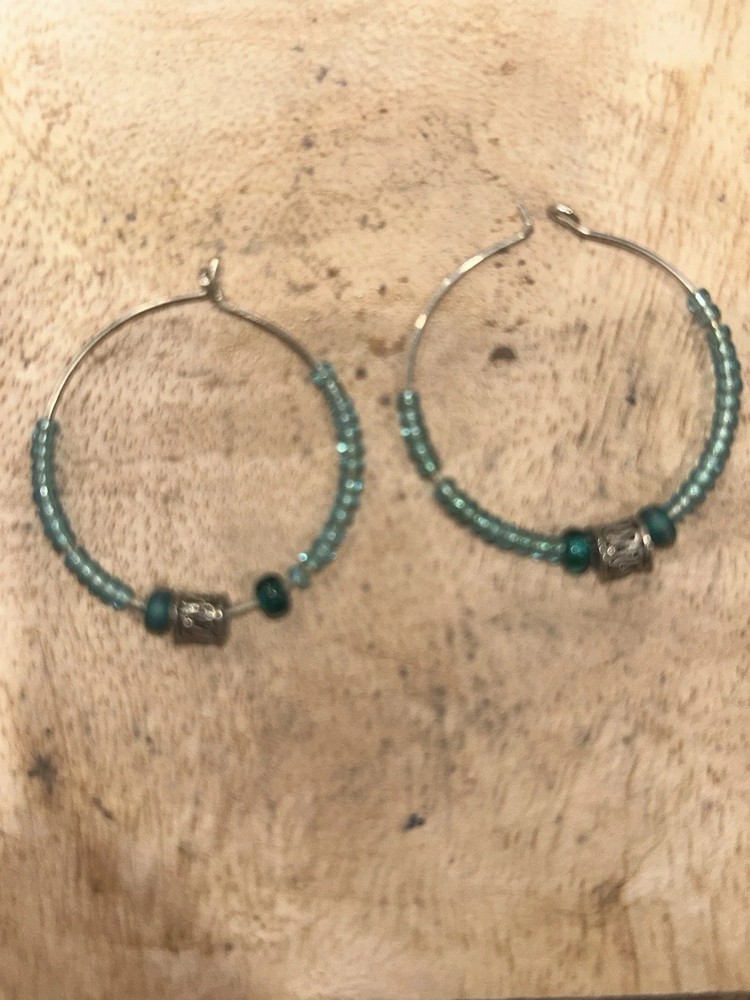 Sterling Silver Earrings Vintage Hoop Earrings With Green