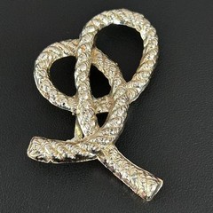 Vintage Gold Tone Rope Knot Brooch Pin Braided Ribbon Nautical Costume Jewelry