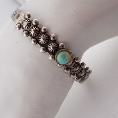VTG Souvenir Southwestern Concho Turquoise Nickel Silver 6 1/2″ Cuff Bracelet