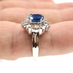 Classic 14k Solid White Gold Natural Blue Sapphire and Diamond Ring Size 6.75