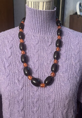 Vintage-Root Beer/Cherry Cola/Amber Orange-Carved Horn-Oval Bead-28 in Necklace
