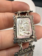 Vintage 800 Silver Carved Mother Of Pearl Bracelet Storyteller Roman Gods READ