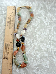 Lot of 2 Vintage Beggars Bead Necklace Polished Stone Multicolor 16 inch Barrel