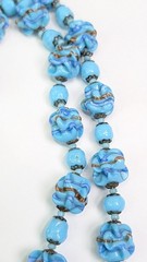 Miriam Haskell Venetian Pinched Art Glass Necklace And Earrings Blue Gold Swirl