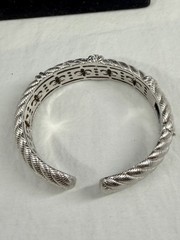 JUDITH RIPKA Sterling Silver Cubic Zirconia Cable Twist Wide Cuff Bracelet; 75g
