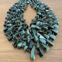Vintage 5 Strand Faux Jade Green Shell Nugget Bead Choker Necklace Hook Closure