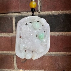 Grade A Burma Jadeite White and Green Chinese Unicorn 麒麟 Pendant Certified
