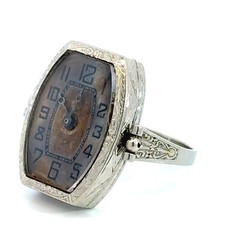 Collectible Vintage Art Deco BELAIS 18K White Gold Watch Ring Size 7