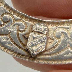 Vintage Buckle Brooch Silver Tone Scroll Design Signed FNC