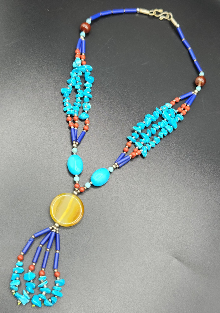 Vintage Southwestern Style Faux-Gemstone Tassel Necklace