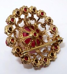 Vintage Pink & Purple Prong Set Stones Button Pendant, Brooch or Pin, 1 1/4″