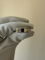Edwardian Deco 18k White Gold & Sapphire & Diamond Ring Size 7.25 And 1.95 Grams