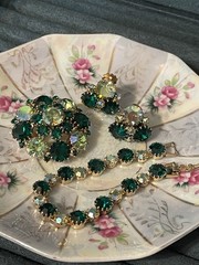 Weiss Emerald Green & Aurora Borealis Set (Brooch, Bracelet, & Earrings)