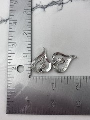 Vintage 925 Sterling Silver Deco Marcasite Heart Stud Earrings