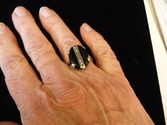 VINTAGE BLACK ONYX & MARKASITE STERLING SILVER RING