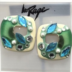 Vintage La Rage Modernist Mixed Materials Textured Metal Design Pierced Earring