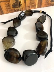 VTG Modernist Chunky Marbled Lucite Beads on Adjustable Leather Cord Statement