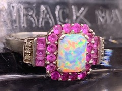 Vintage Sterling Silver Opal ring pink topaz accent stones signed P star M sz 8