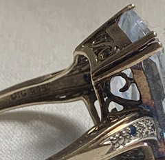 Vintage Gold Over Sterling Mercury Mist Topaz? Ring with Blue Accent Stones