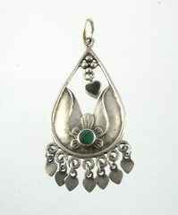 Southwestern Sterling Silver Malachite Dangling Charms Pendant 925 3.5g 1.75 In