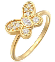 Marquise Cut 0.15CT White Moissanite Butterfly Shaped Ring In 10K Yellow Gold FN
