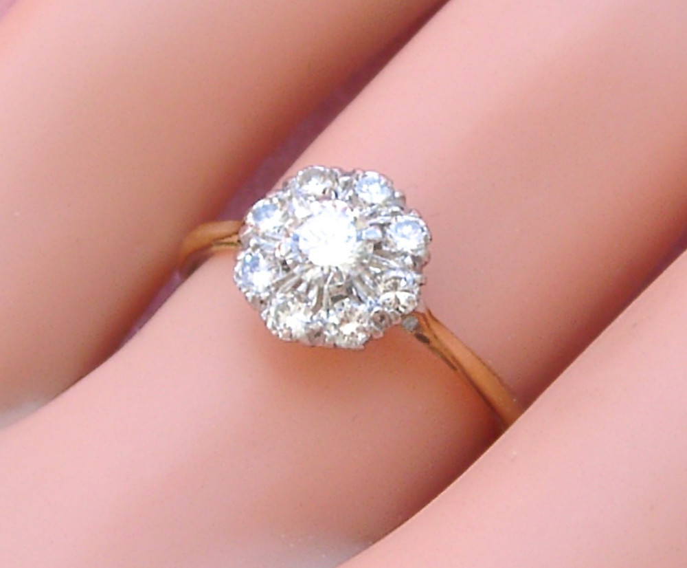 ANTIQUE VICTORIAN .49ctw TRANSITIONAL DIAMOND 18K PETITE CLUSTER RING c1900