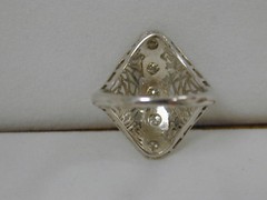 FINE ART DECO 14K WHITE GOLD 1.00 CT 5-STONE DIAMOND FILIGREE DINNER RING~SIZE 8