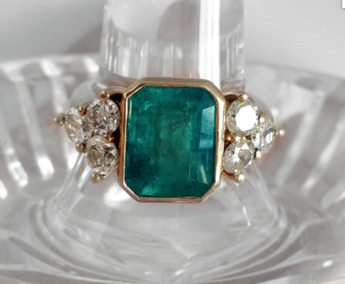 Art Deco Green Emerald Lab Created Diamond Wedding 14K Yellow Gold Finish Ring