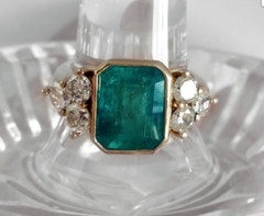 Art Deco Green Emerald Lab Created Diamond Wedding 14K Yellow Gold Finish Ring