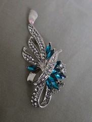 Stunning Silverplate Turquoise Marquise Shape Rhinestone/CZ Brooch