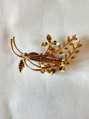 Vintage Rhinestone Enamel Floral 2″ Brooch Pin Stamped Made Austria