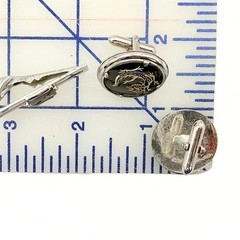 Vintage Swank Dragon Etched Silver Plate Black Enamel Cufflinks Tie Bar Set