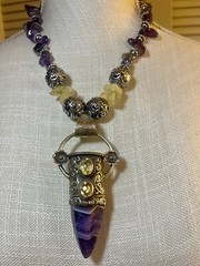 Crystal Necklace Amethyst Amber Color Unk Origin Huge Swing Pendant Handcrafted