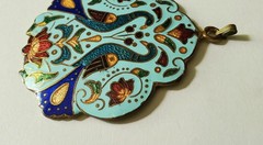 Vintage enameled peacock colorful cloisonne pendant