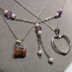 3 Piece Lot 925 Sterling Silver Pendant Necklaces Pearl Cubic Zirconia 16.4g